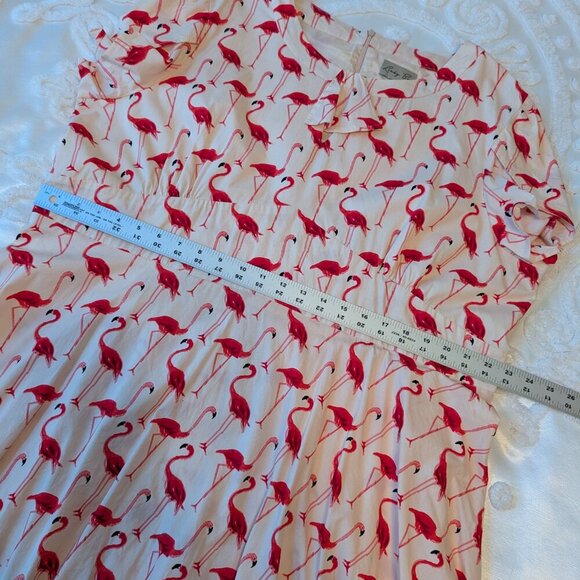 Lindy Bop Flamingo Print Midi Dress - Pink and Cream - Picture 6 of 13